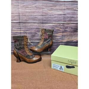 L’Artiste by Spring Step Leather Floral Lace-Up Ankle Boots Size 6.5 Brown Multi